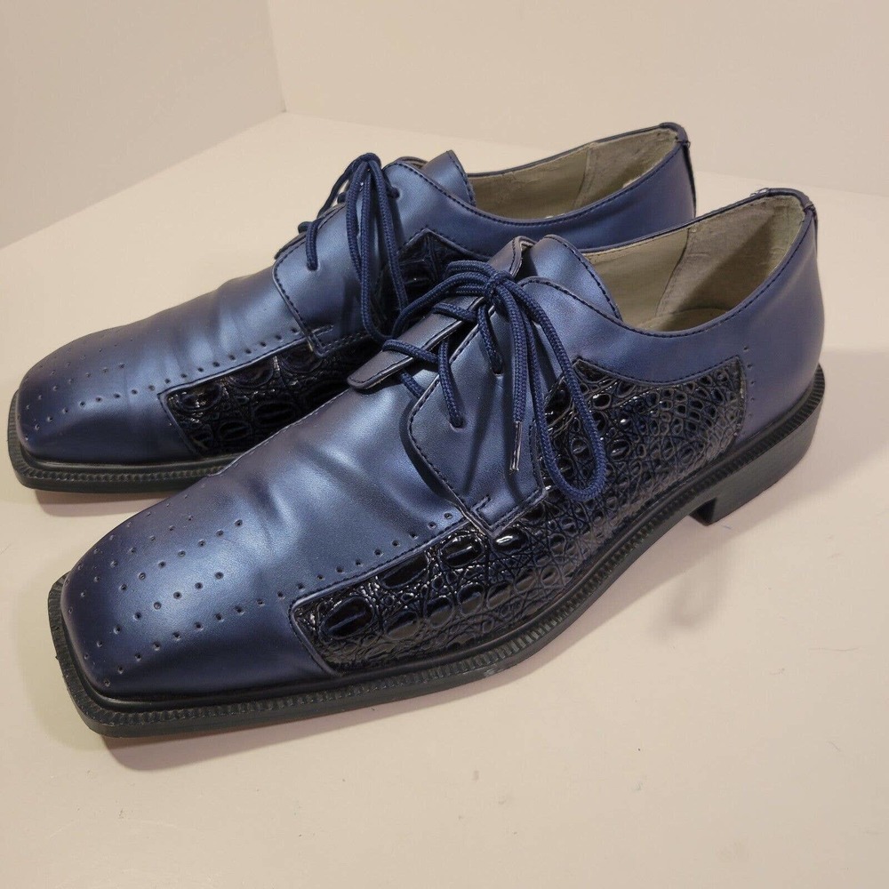 Sio Faux Crocodile Alligator Men’s Size 10 Square Toe Dress Shoes Blue